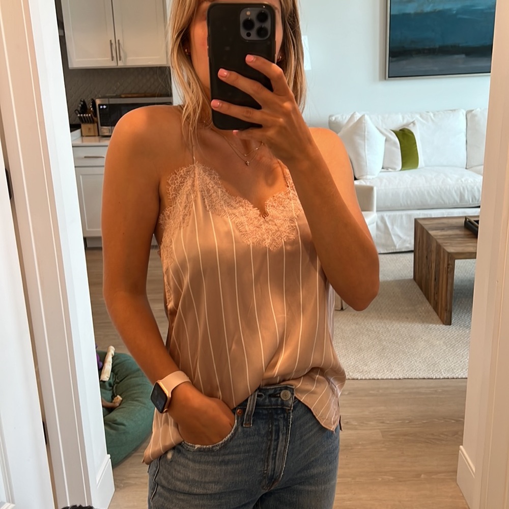 Cami NYC soft pink and white striped lace tank. 100% silk. Size XS.